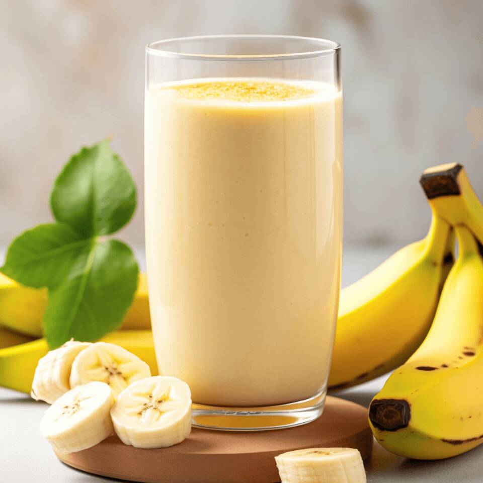 Banana batida com leite e mel silvestre.