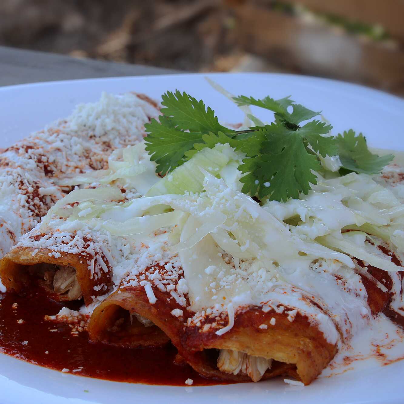 Enchiladas Rojas Deshebrada+Bebida a Elegir