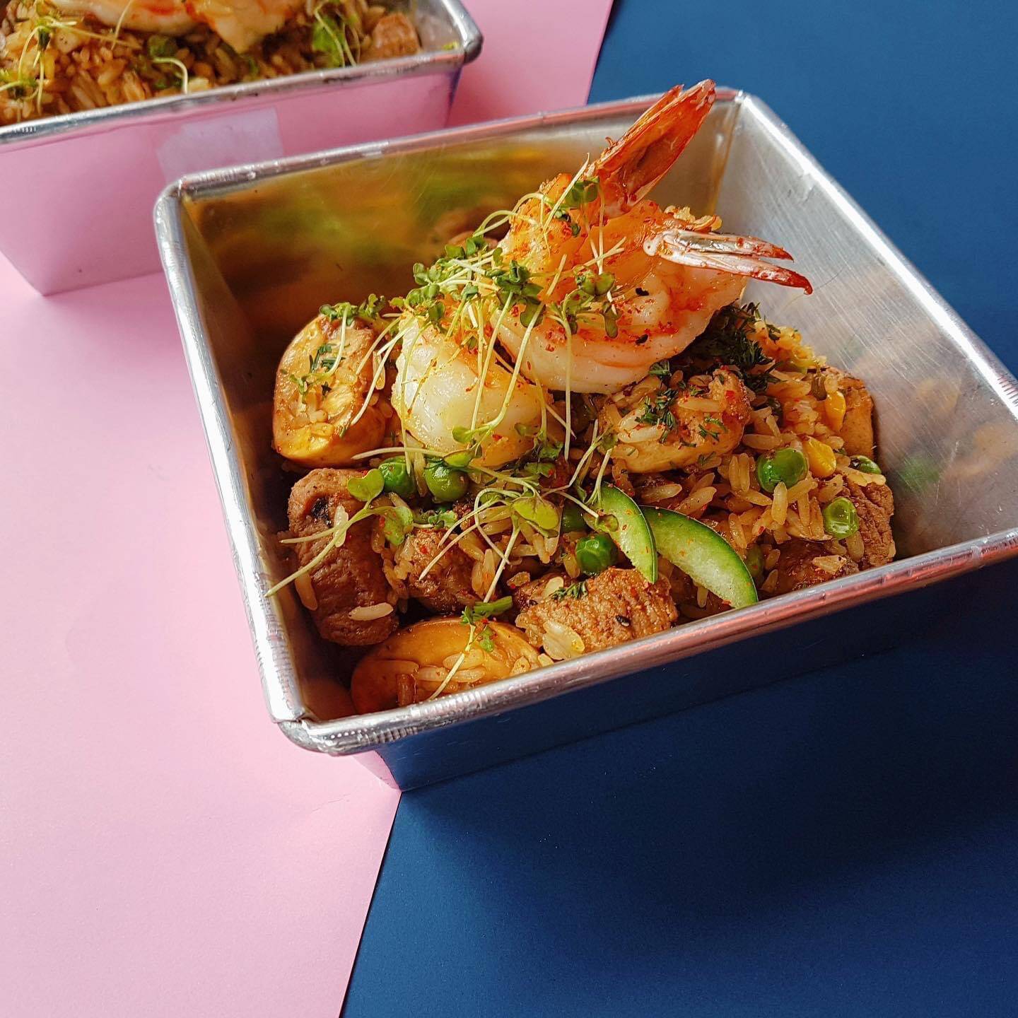 wok de res+pollo+langostino