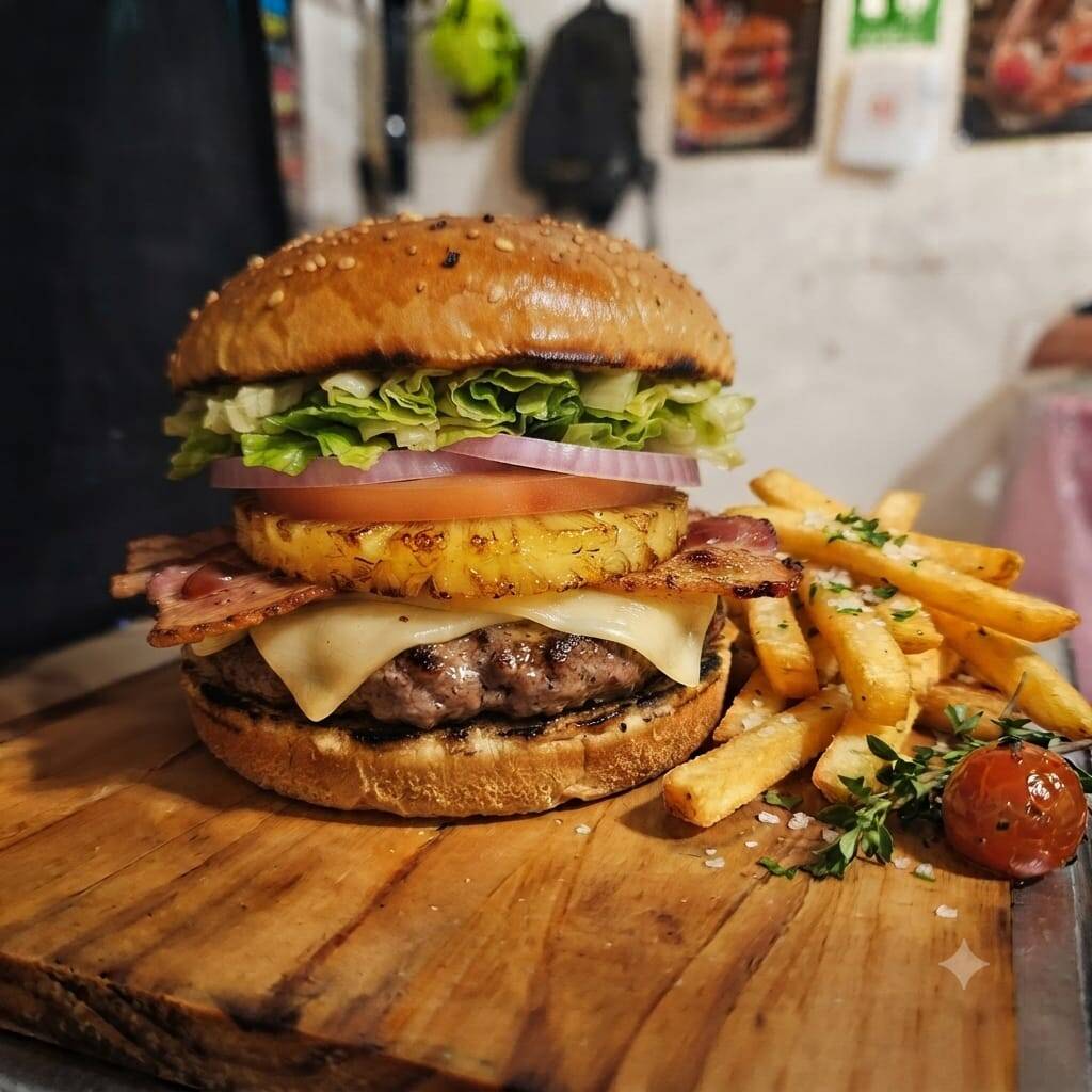 Burger Hawaiana con Papas
