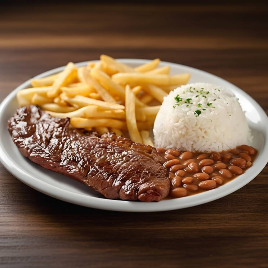 Contra filé macio e suculento, servido com batatas fritas crocantes, arroz branco soltinho e feijão encorpado. Um clássico que nunca decepciona!