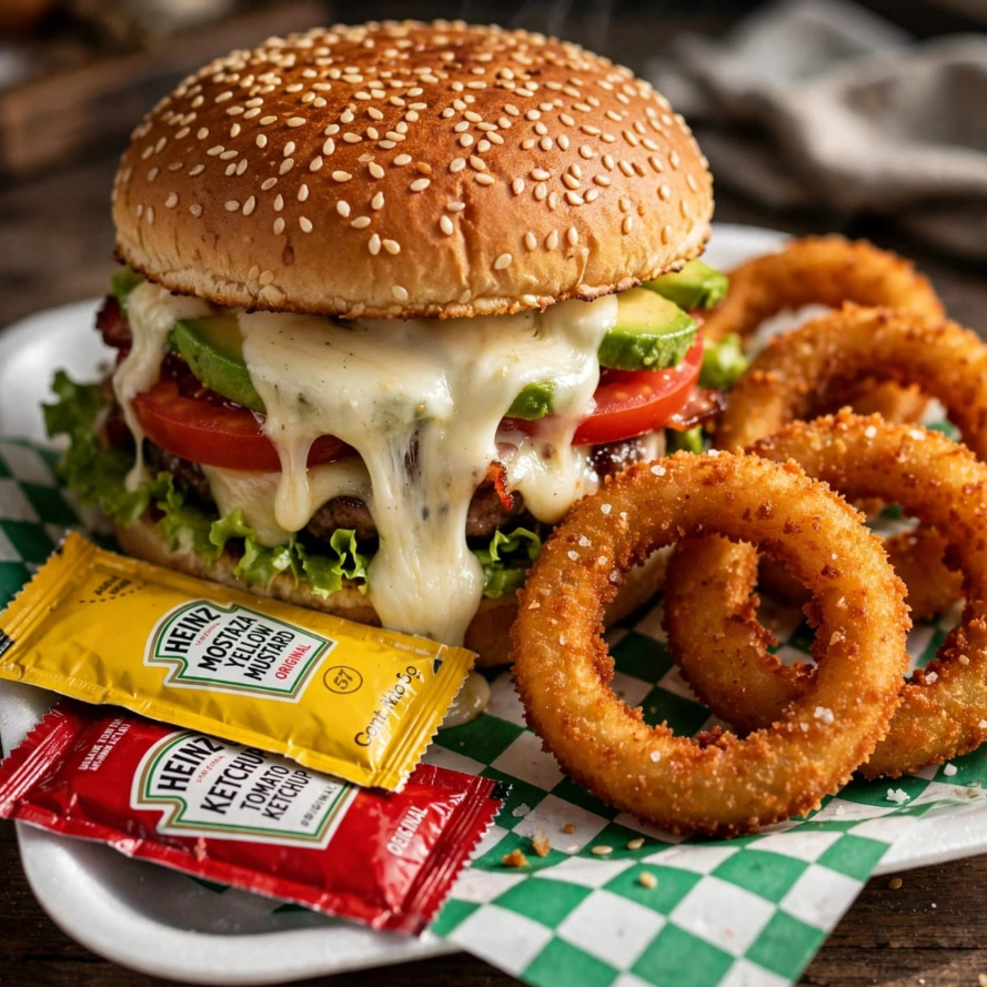 Hamburguesa Sencilla con Aros de Cebolla
