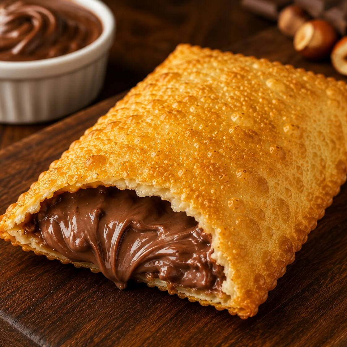 Uma deliciosa combinação de massa crocante com recheio cemoso de nutella, doce na medida certa, perfeito para adoçar seu dia e deixar aquele gostinho de quero mais.