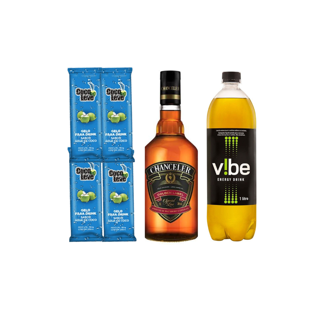Garrafa 1L + 1 Garrafa de Vibe 2L + 4 Gelos de Coco + 4 Copos