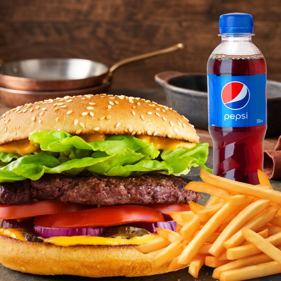 Hamburguesa clásica con papas y refresco