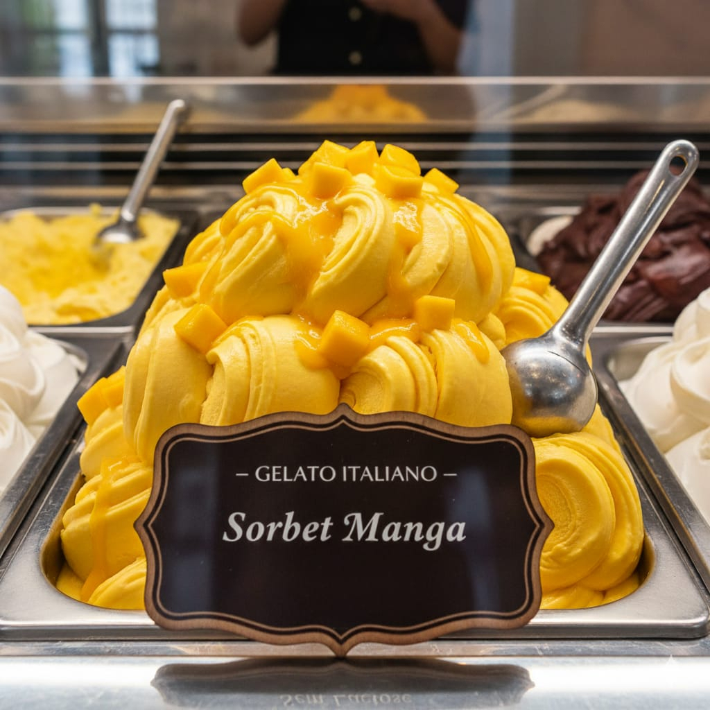 Refrescante , feito com manga madura , frutado e irresistível. (Imagem meramente ilustrativa)