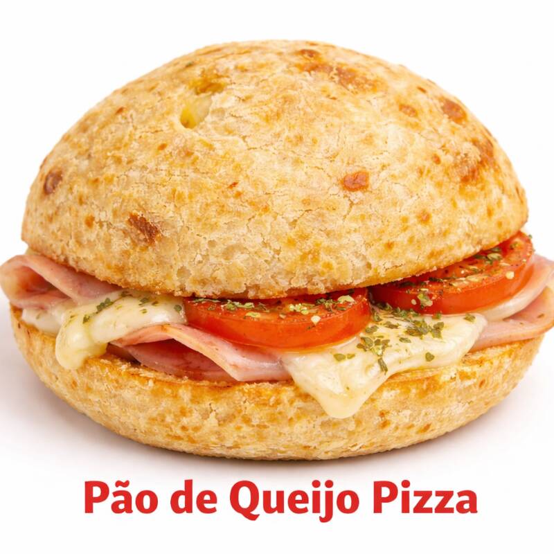 Delicioso Pão de Queijo 80g rechado com presunto, queijo, tomate e orégano