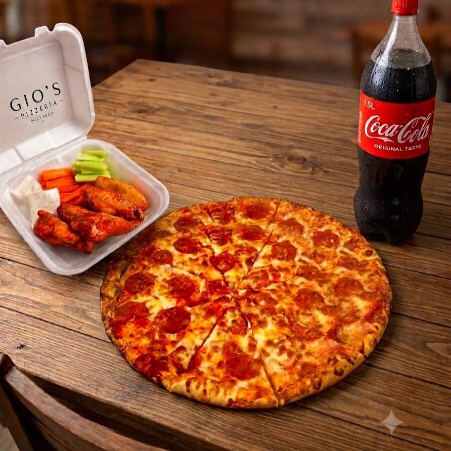 Combo 2 Pizza Familiar + Alitas +1 Soda de 1.5 Lt