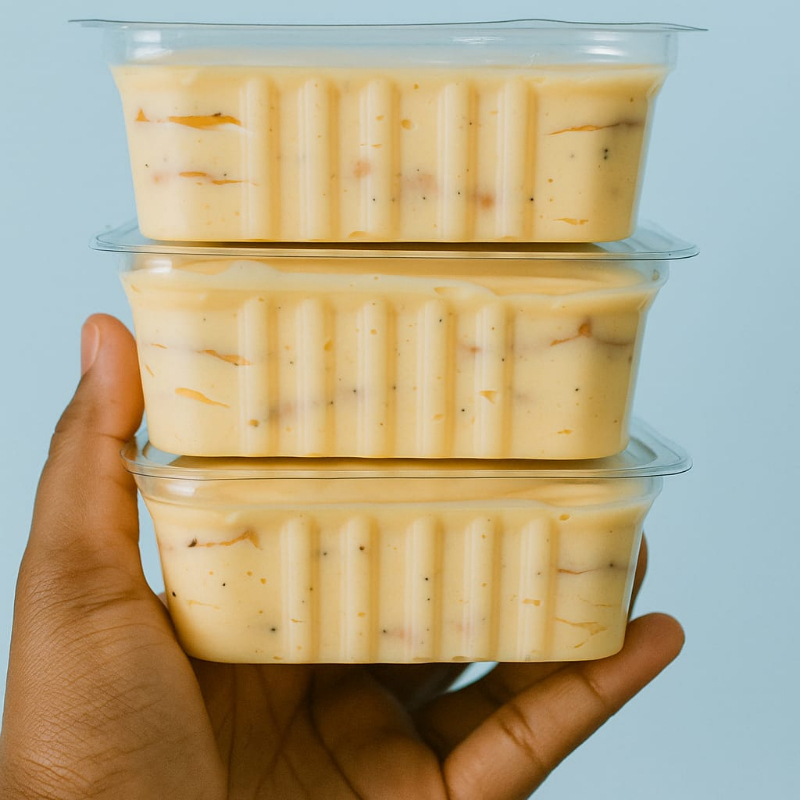 um pavê feito com uma mousse incrivel de maracuja e biscoito de maizena