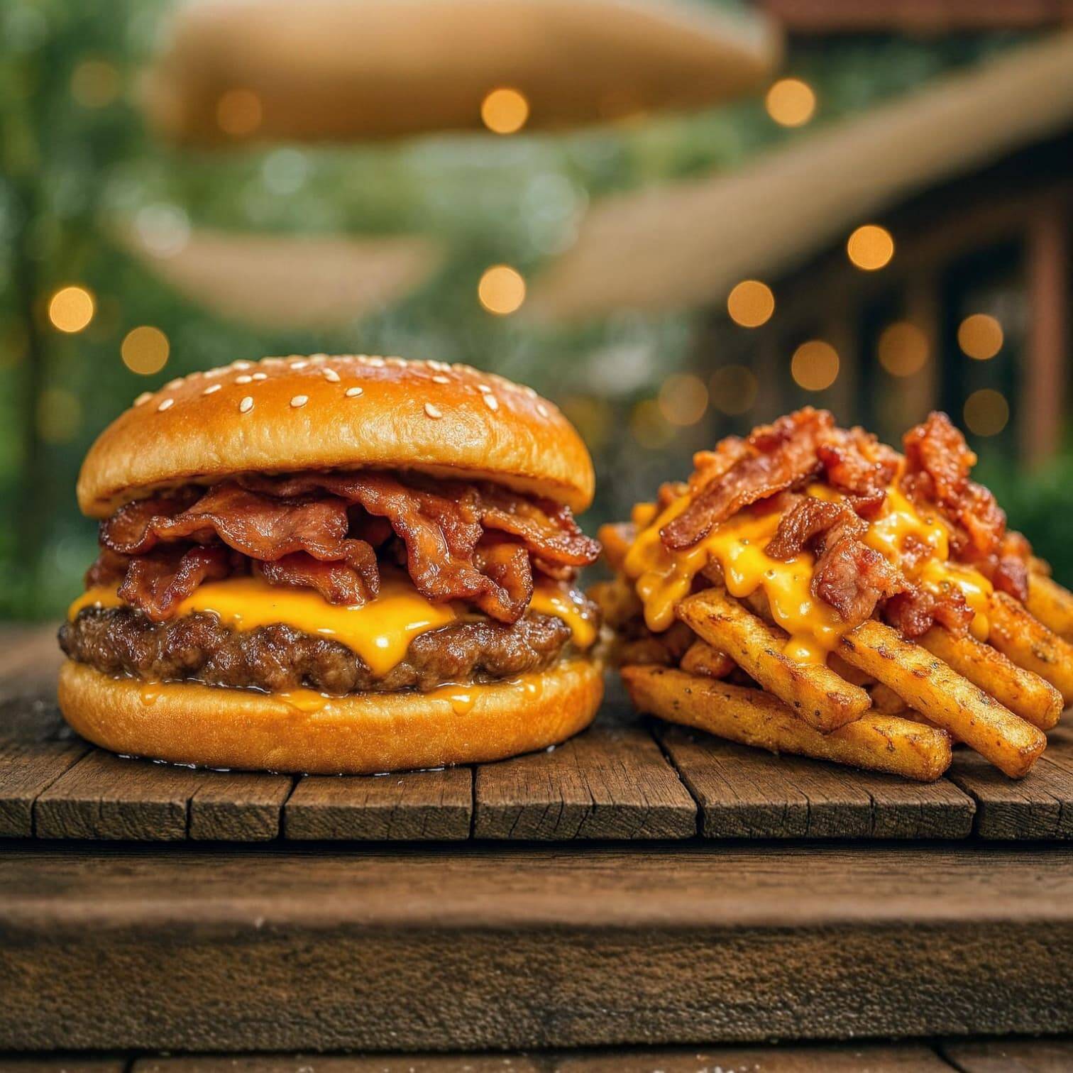 Hamburguesa Con Tocino + Papas Fritas