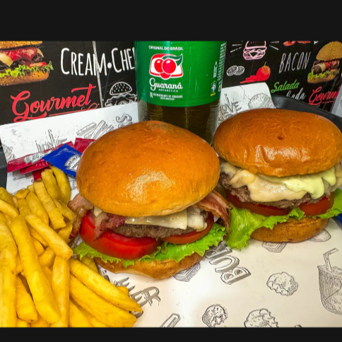 Combo com 2 hamburguer 100% bovino com a melhor qualidade do mercado, 1 verona que vai carne150g ,bacon,mussarela,tomate,alface e pao brioche, junto com 1 berlim de hamburguer 150g,.mussarela,tomatee alface,molho de ervas e nosso pão brioche, junto com a melhor batata frita mccain e 1 guarana 1litro.