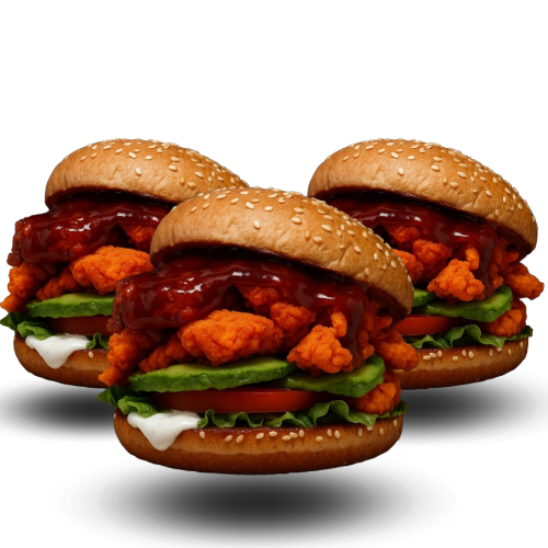 3 Hamburguesas Boneless BBQ, Búfalo y Cookie