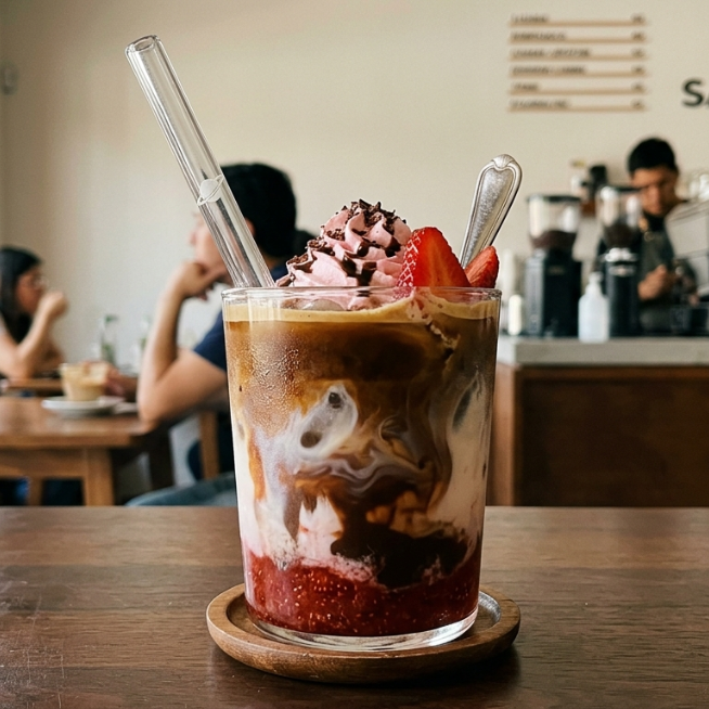 Strawberry Moka Latte En Las Rocas 12 Oz