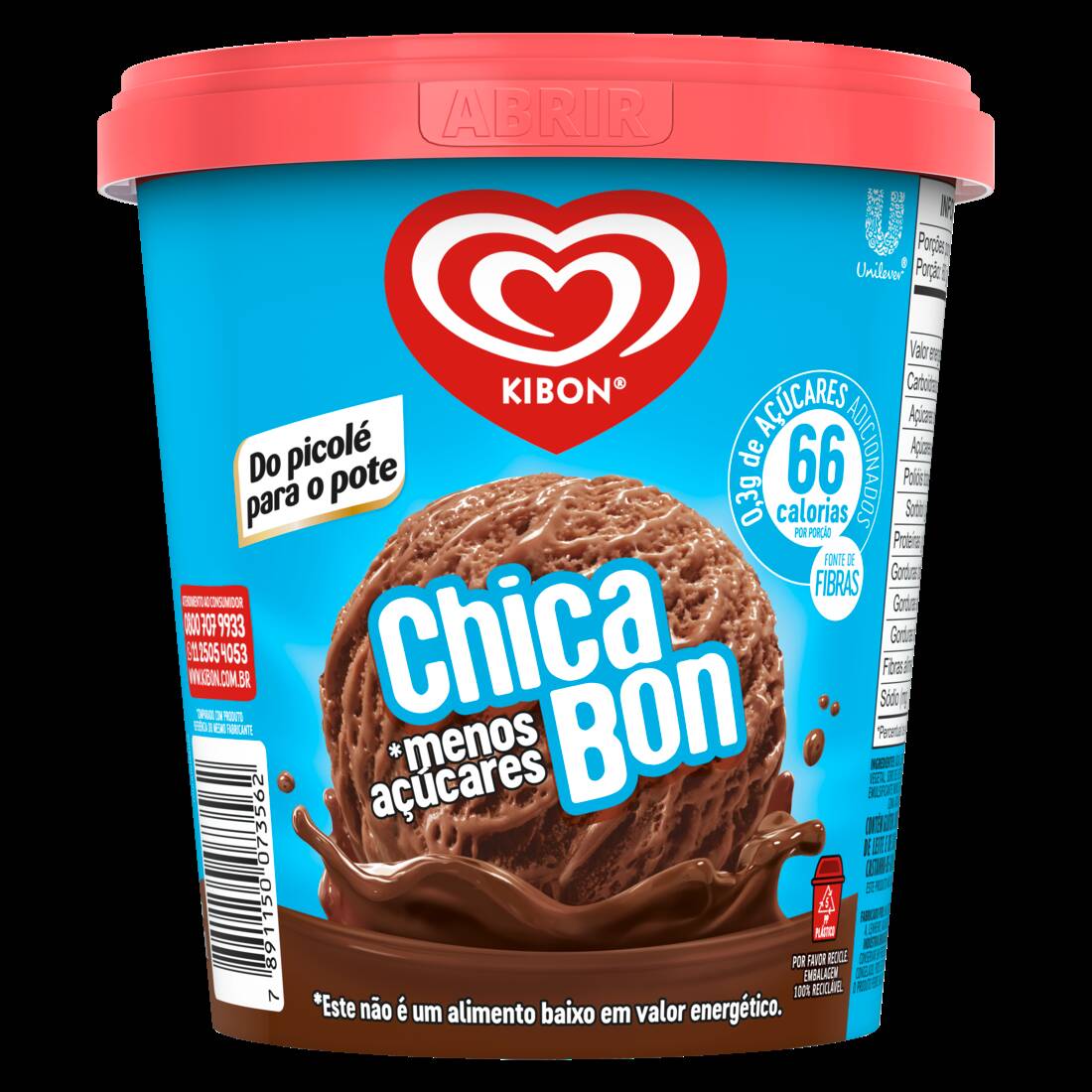 O sabor clássico de Chicabon, amado pelos brasileiros, agora na versão pote com menos açúcares! Além de ter menos calorias, também é fonte de fibras!!! Muito sabor e cremosidade para você se deliciar e claro, compartilhar!! Afinal ninguém merece viver sem sorvete!