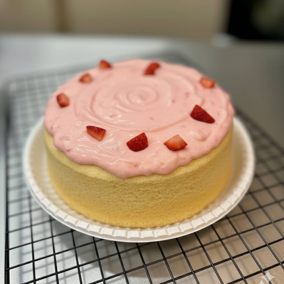 Bolo Vulcão Com Massa De Baunilha Fofinha Com Recheio De Mousse De Morango Com Pedacinhos De Morangos Frescos