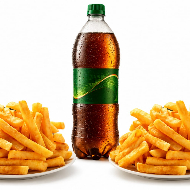 Duas porção de batata frita de 18 +1 refrigerante de 1 L