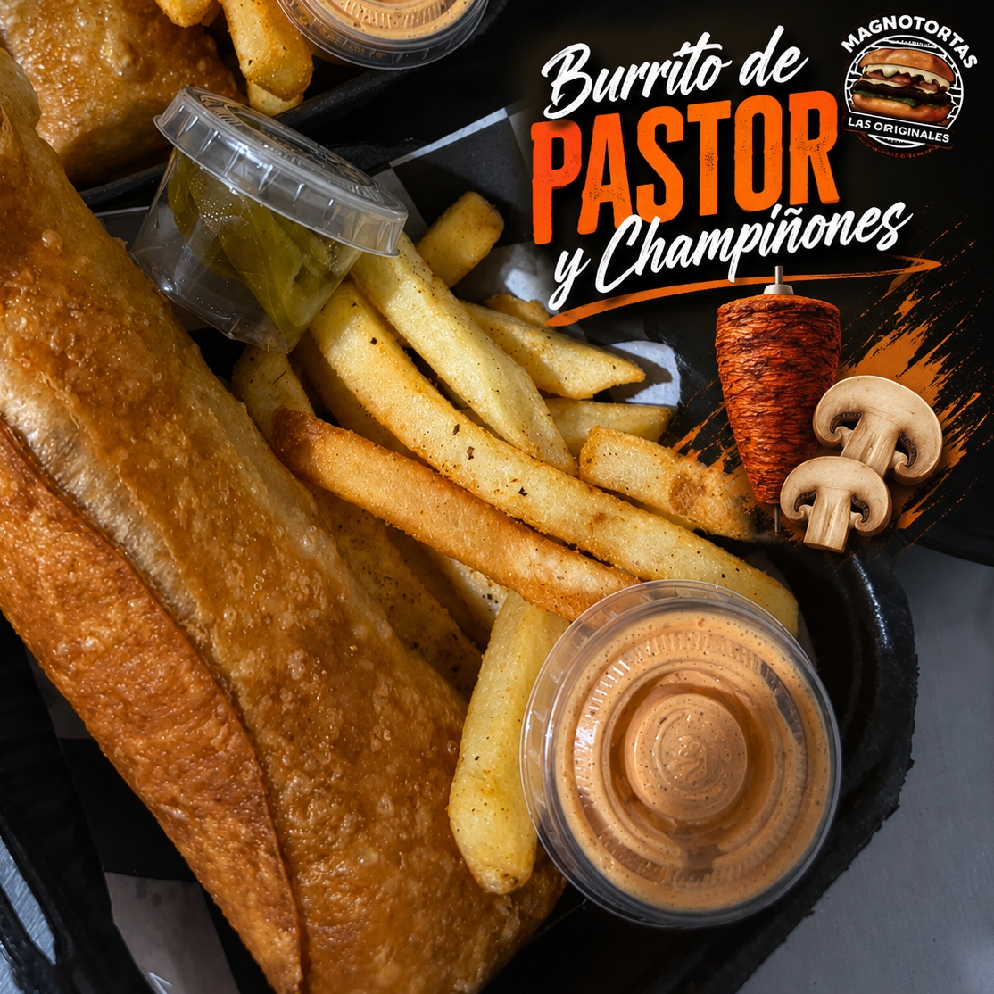 Burrito de Pastor con Champiñones y Papas