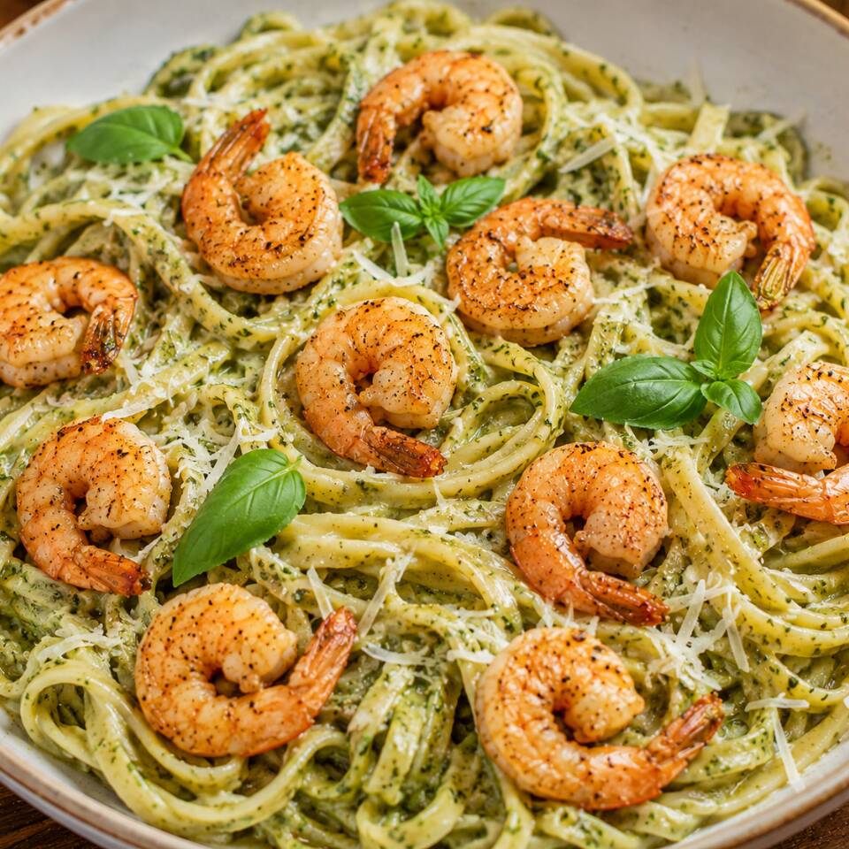 Pesto con camarones