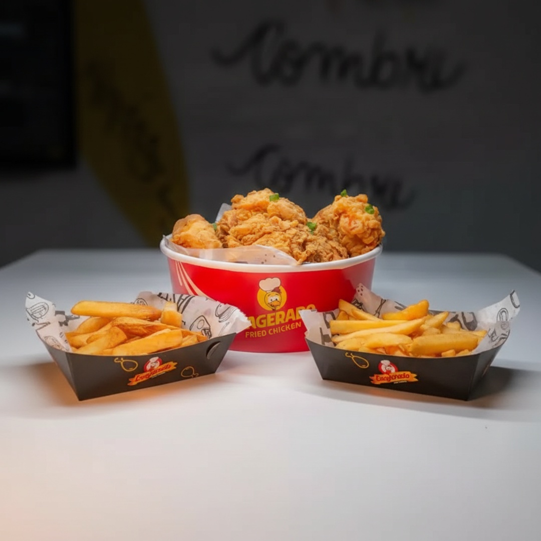 Desfrute do 'Combo M Exagerado', uma oferta da categoria 'Frango Frito Exagerado'. Este prato é uma combinação irresistível de frango frito excepcionalmente crocante e suculento, acompanhado por batatas e aipim cuidadosamente preparados. Cada mordida promete um sabor inigualável, com a textura perfeita que só o frango crocante pode proporcionar. As batatas e o aipim, perfeitamente fritos, servem como acompanhamentos deliciosos, completando esta refeição de maneira sublime.