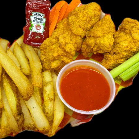 Boneless Bañados En Salsa Buffalo Con Papas