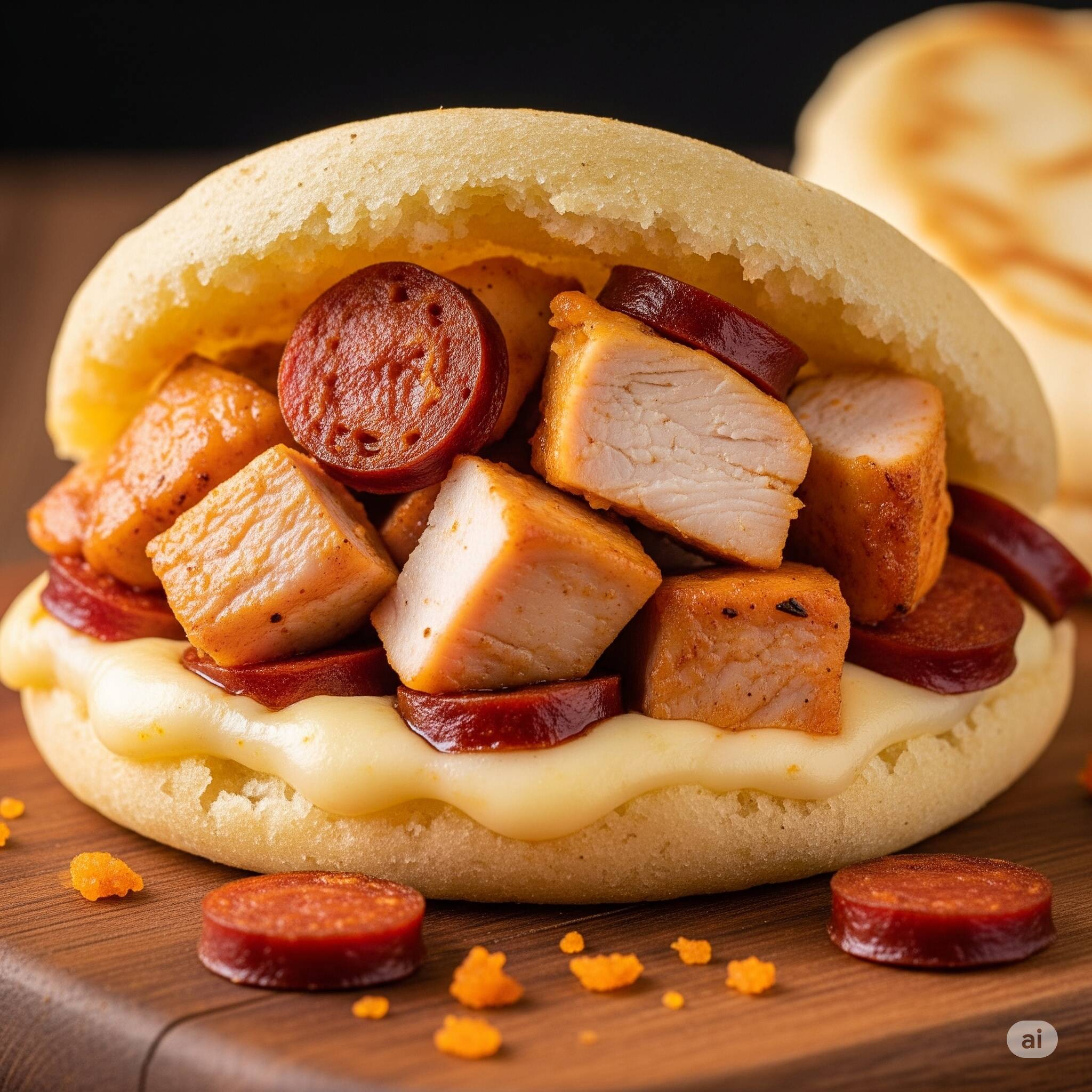 Arepa con Pollo y Chorizo
