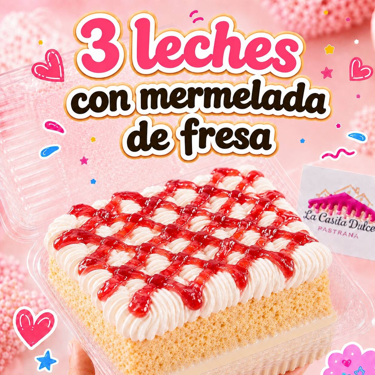 3 LECHES CON MERMELADA DE FRESA