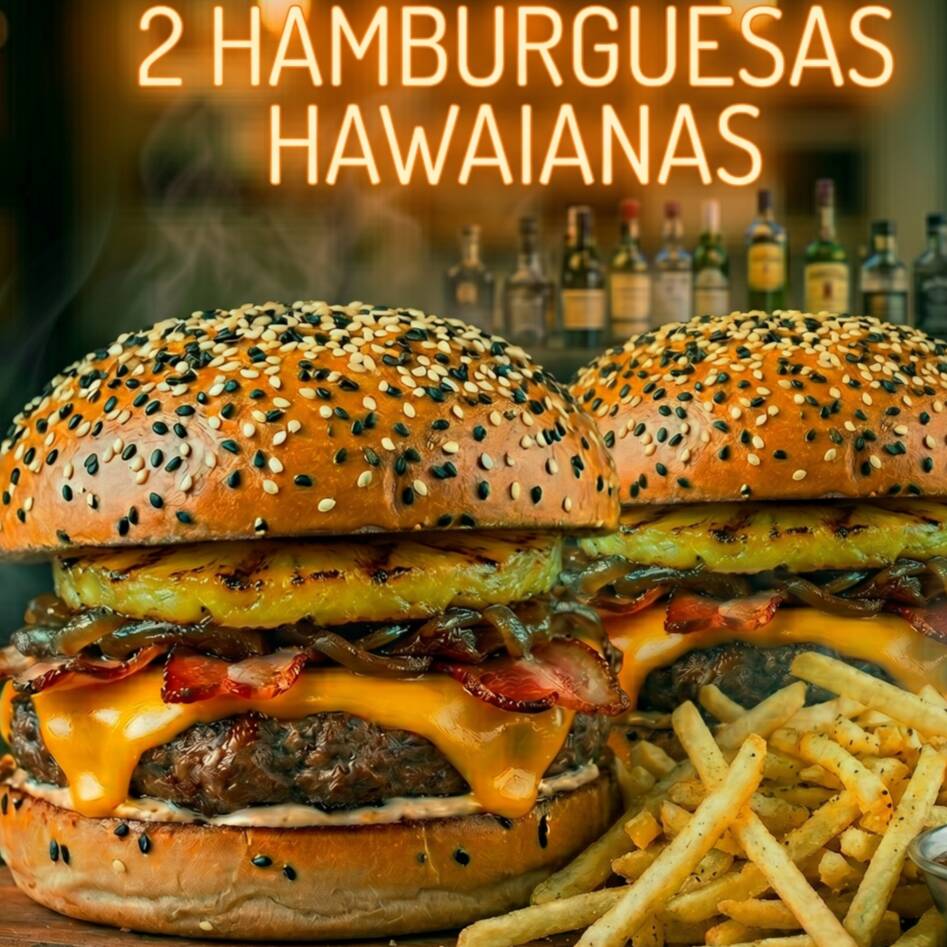 2 Hamburguesas Hawaianas +Porción D Papas Chica