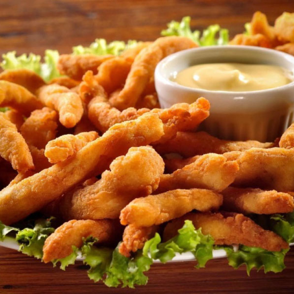 Iscas de Badejo a milanesa: Acompanha: Arroz;Feijao;Batata;Mandioca.
