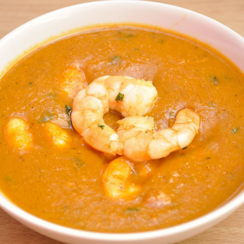 Deliciosos camarões cozidos ao molho cremoso de tomate e especiarias da chef deepali. Acompanha um Khameeri Naan Especial