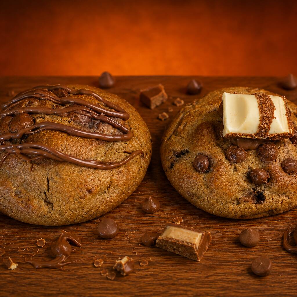"Dois cookies super recheados e quentinhos (aprox. 70g cada) feitos com muito amor! 🍪✨ Escolha os seus 2 sabores favoritos para montar a combinação perfeita, vale misturar ou repetir o mesmo sabor! Qual vai ser a sua escolha de hoje?