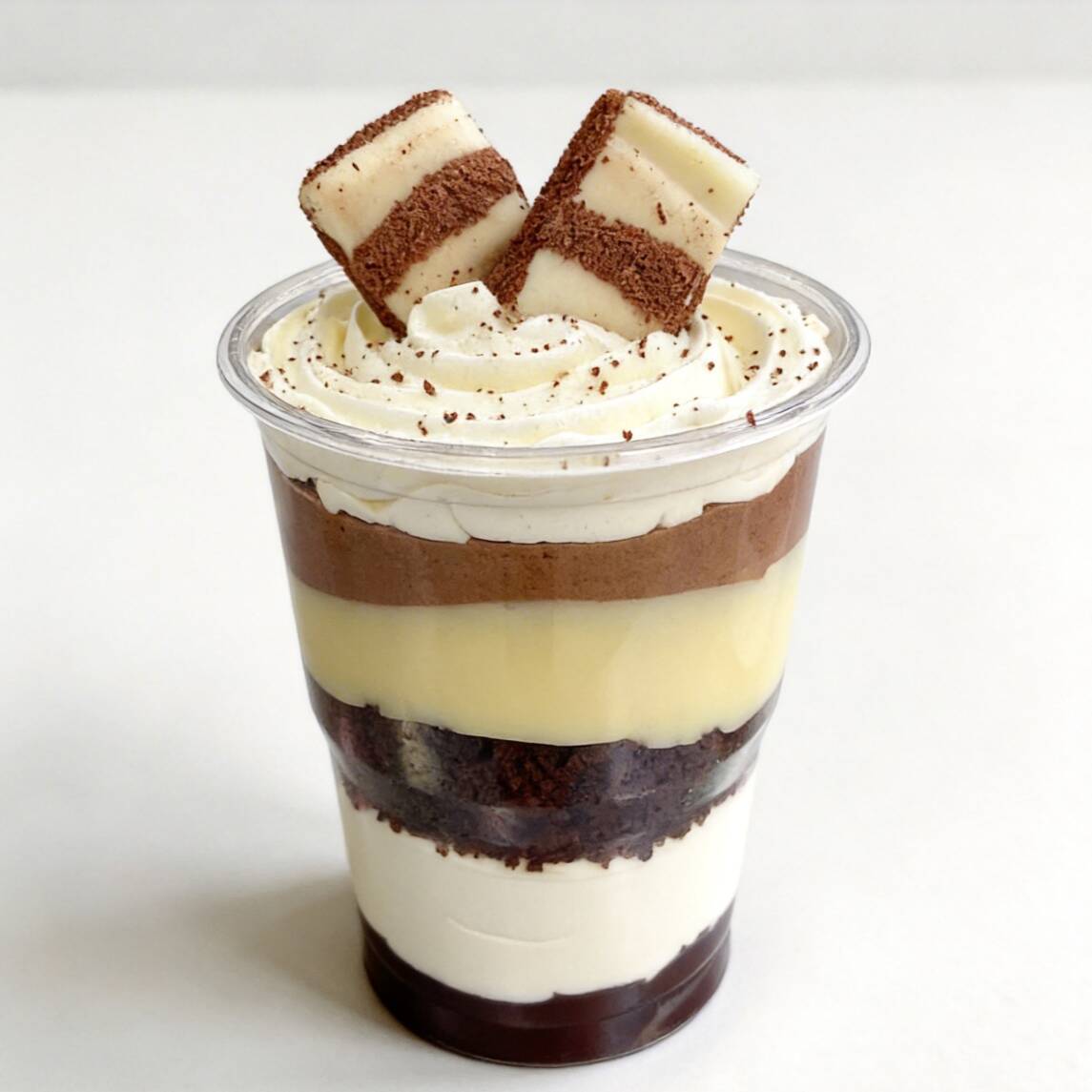 Trufado de chocolate, chantininho, bolo de chocolate e brigadeiro branco.
Serve 1 pessoa.
