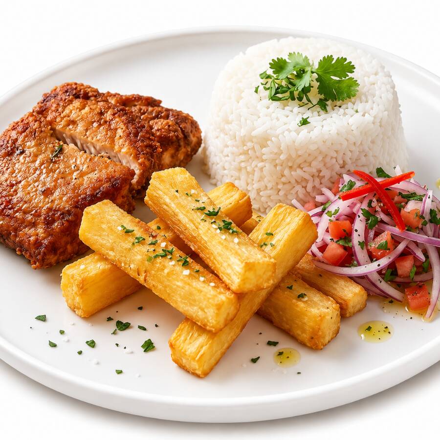 Filete de Pescado con Arroz y Yuca