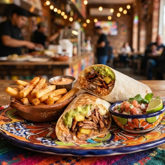 Burrito pastor + papas fritas