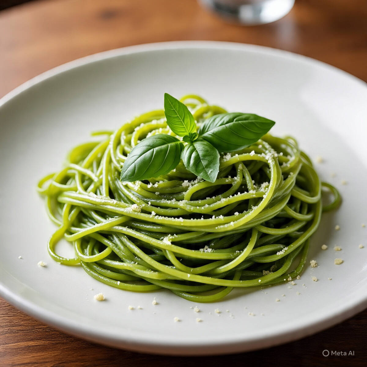 Spaguetti Pesto con Camarón