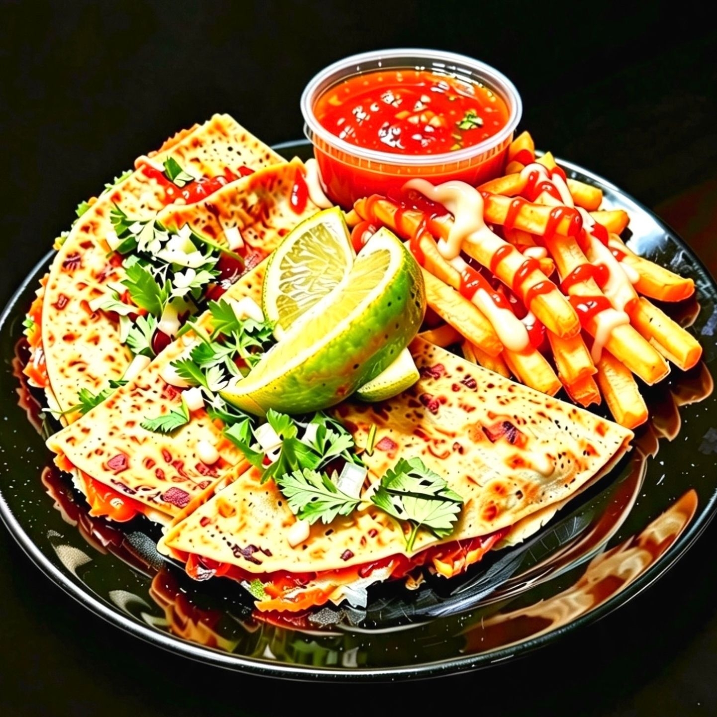 Quesadibirria (28 cm) con Papas Fritas