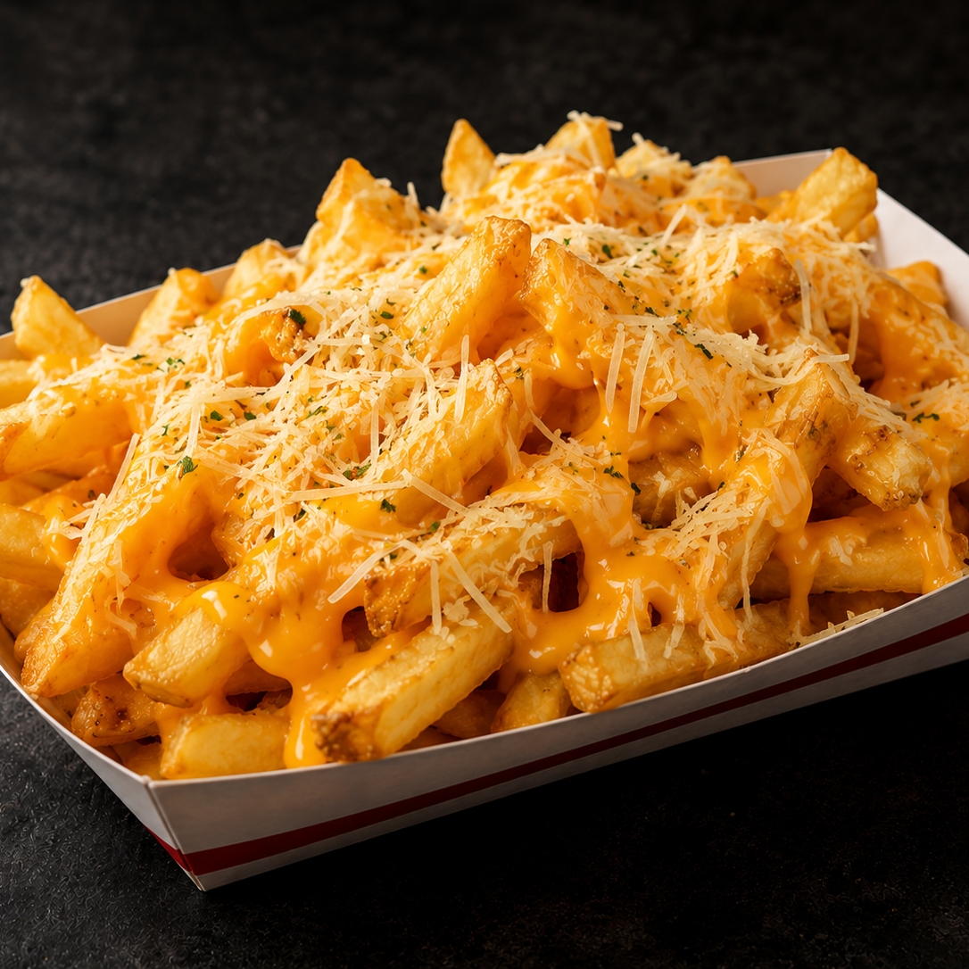 Crocante por fora, cremosa por dentro e coberta com cheddar e queijo ralado!