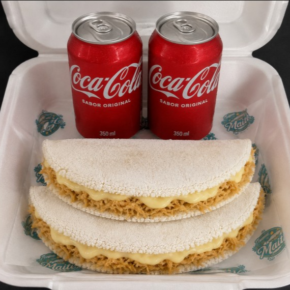 2 Deliciosa Tapiocas com super recheio de Frango com Catupiry e 2 Coca Colas de 350ml bem gelada.