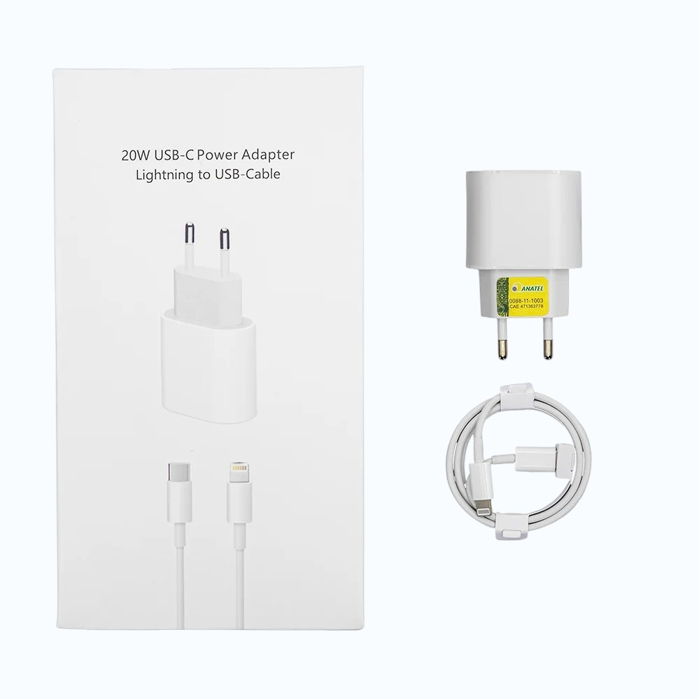 Carregador Fonte Apple Turbo Usb-C 20w +Cabo Usb-C Lightning Iphone 8 11 12 X Xr Xs