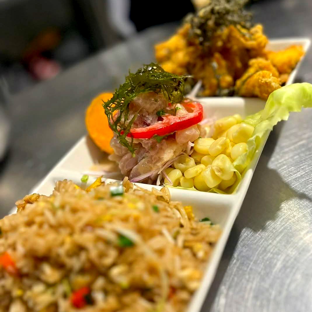 Trío: Ceviche Mixto, Chaufa y Chicharrón Pota
