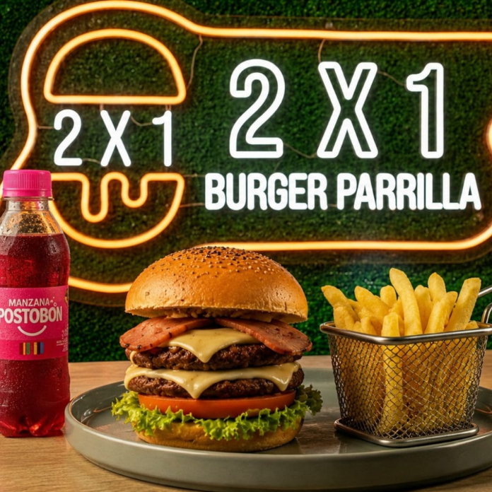 Hamburguesa DOBLE Carne al Carbón + Papa + Gaseosa
