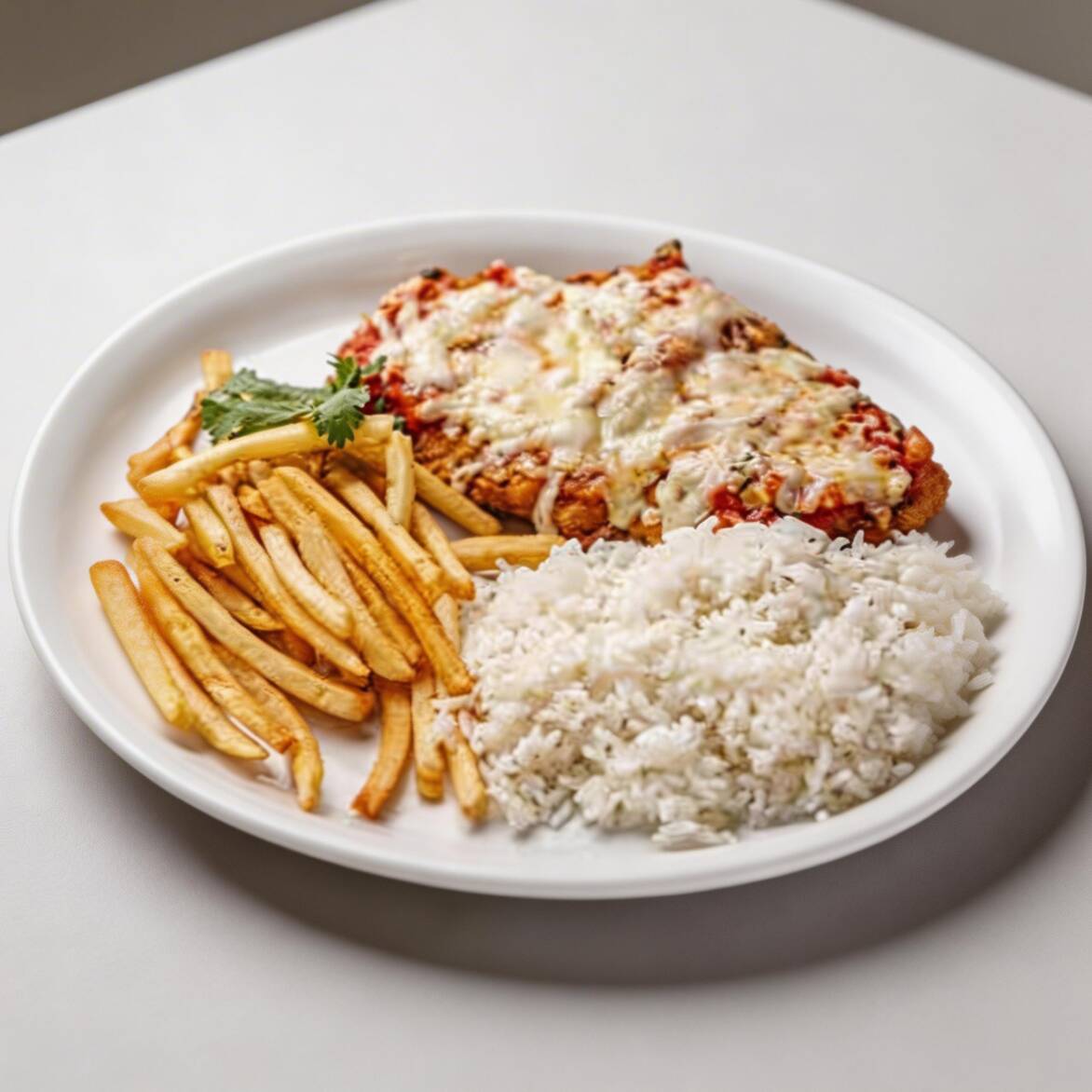 Acompanha Arroz Branco E Fritas.