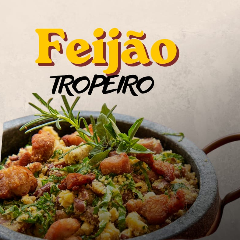 Feijão tropeiro com bacon, mix de cortes suínos defumados e in natura. Molhadinho e saboroso, ótima companhia para seus assados.