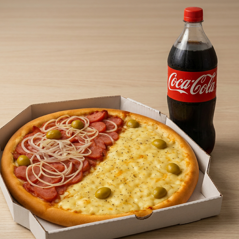Meia Frango com Catupiry Meia Calabresa + Coca 2L (SÓ HOJE ESSE VALOR)
