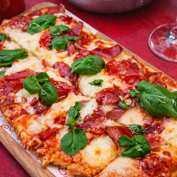 Pizzeta de brie e copa, feita com massa crocante sem fermentação, aromatizada com cerveja. Molho pomodoro da casa, mussarela, queijo brie, copa artesanal, mel e agrião. Obs: porção individual. Aprox. 350g.