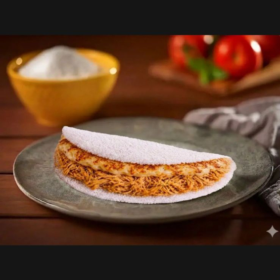 Massa de Tapioca recheada com frango desfiado e queijo coalho