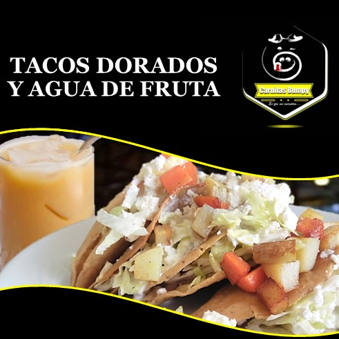 Tacos Dorados de Carnitas + Agua de Fruta del Dia