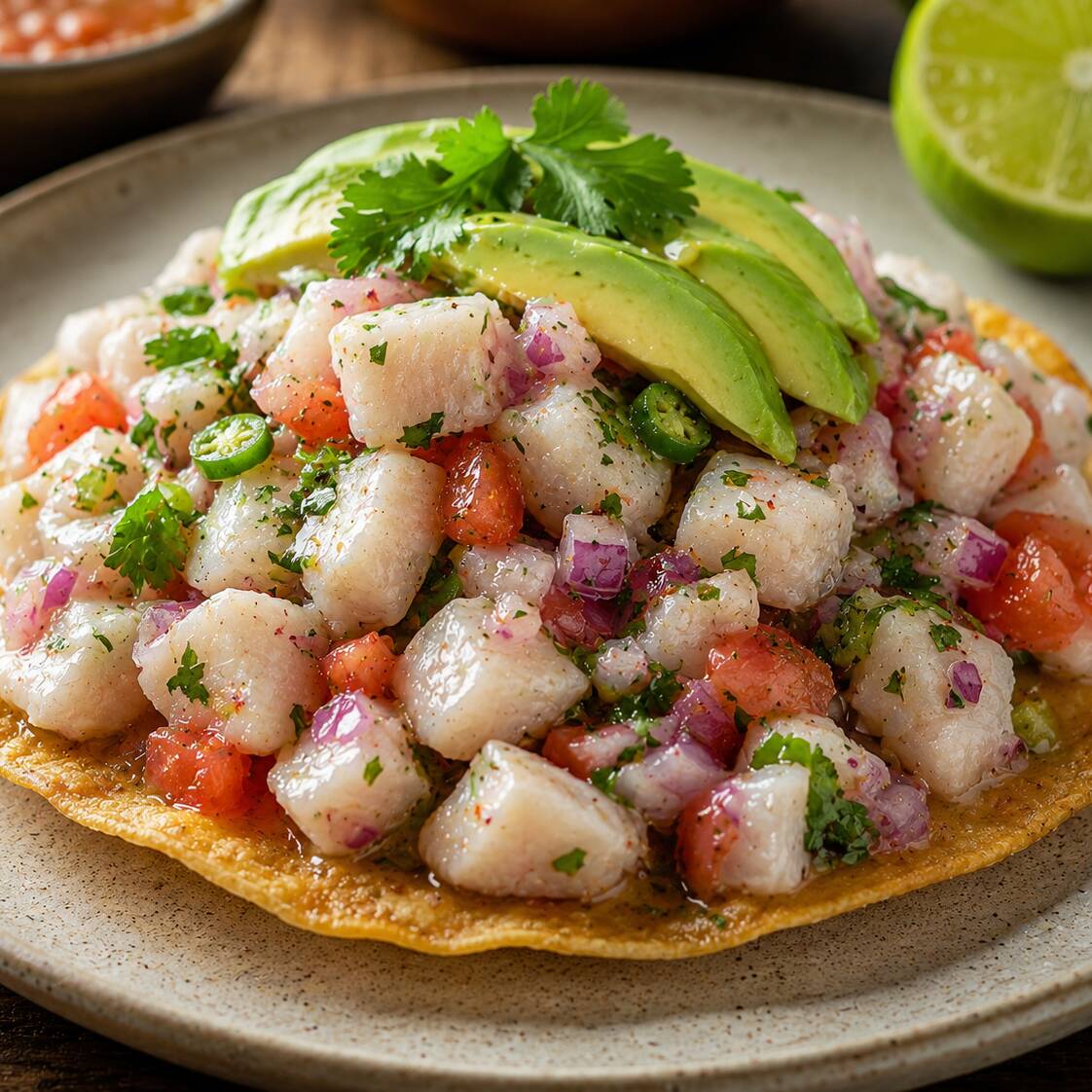 Tostada de Ceviche De Pescado