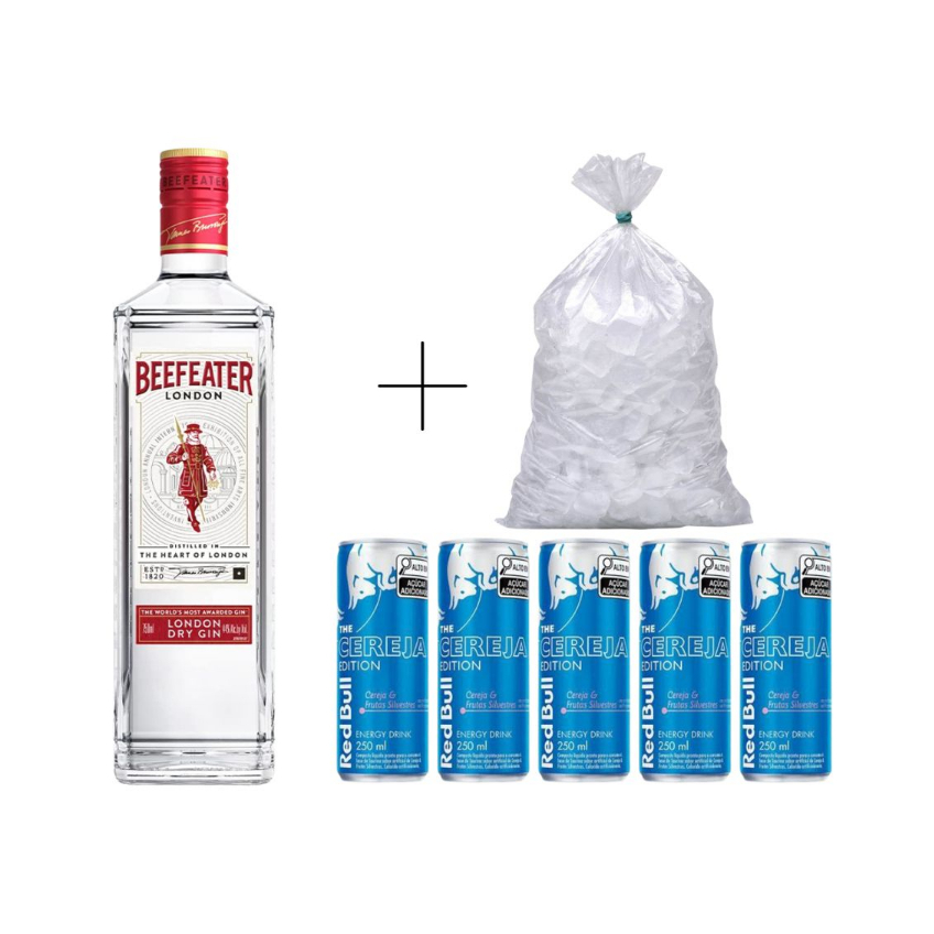 Garrafa de gin 750ml, 5 Red Bull de Sabor e Gelo