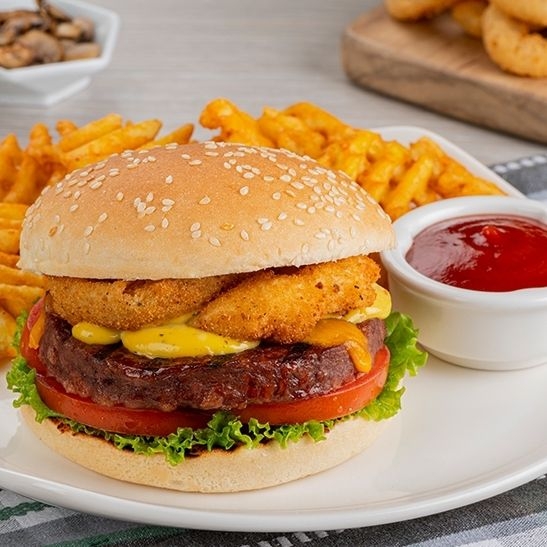 Hamburguesa Aros de Cebolla Refresco Gratis