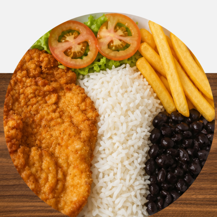Frango à Milanesa ( marmita M) , (arroz, feijão, file de frango á milanesa, batata frita) ***(avisar se deseja salada)***